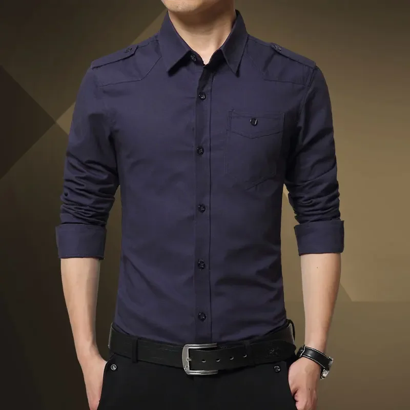Cotton Shirt Long Sleeve Shirt Men Casual Shirt 2025 Men's Epaulette Shirt Fashion Full Sleeve Epaulet Shirt Military Style Cotton Army Green Shirts with Epaulets