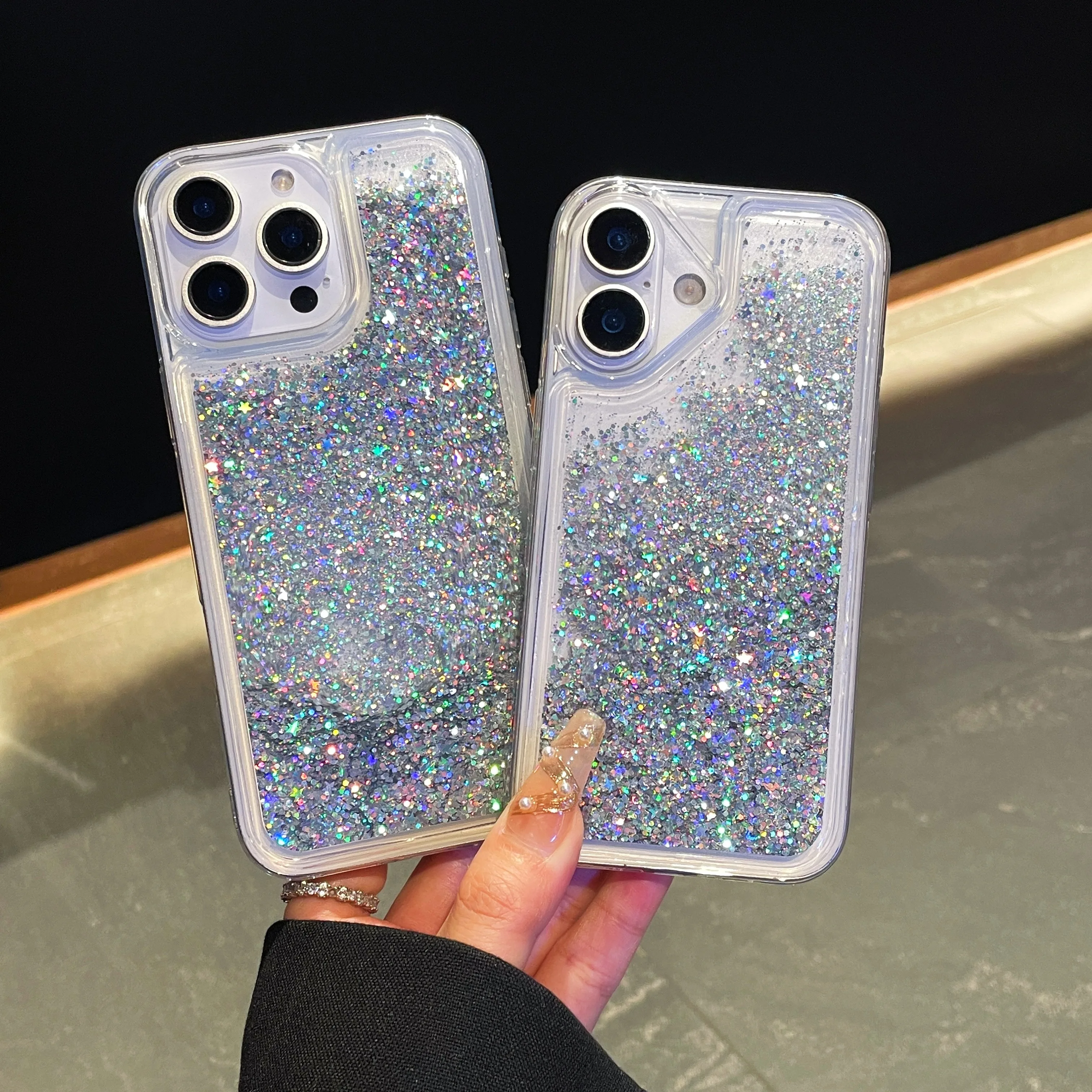 Sparkling Clear Glitter Quicksand Shockproof Phone Case with Bling Sequins