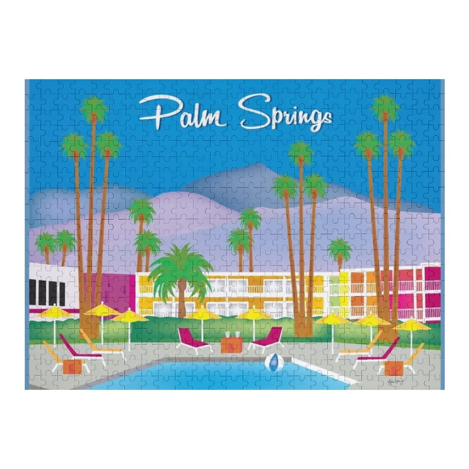 Palm Springs, California - Skyline Illustration by Loose Petals Jigsaw Puzzle With Personalized Photo Photo Puzzle