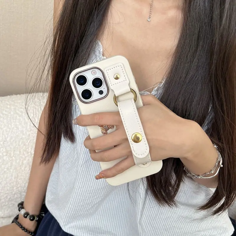Charming Bear Leather Wrist Strap Phone Case - Soft Cover