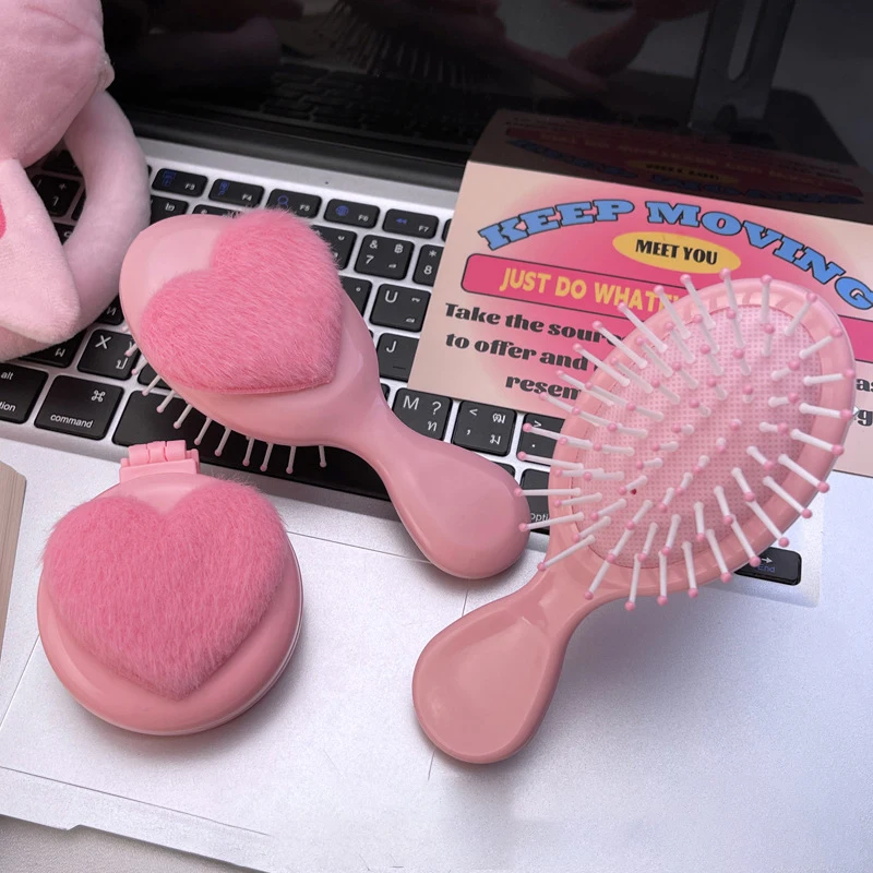 Portable Plush Heart Shaped Hairbrus Folding Massage Comb Head Massage Airbag Comb Anti-Static Girl Hair Combs Styling Tool