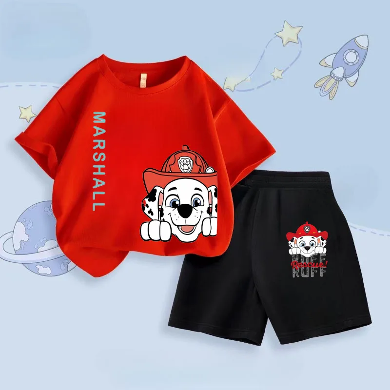 PAW Patrol Summer Boys Short Sleeved T Shirt Sets Cartoon Printed Children's Top Short Two Piece Suit Kids Breathabke Outfits 3