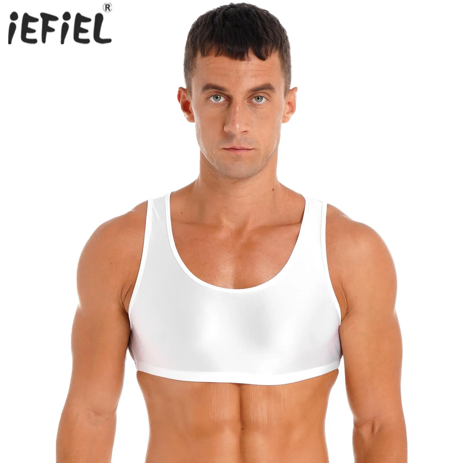 

Mens Glossy Cropped Tank Top Exotic Tanks Solid Color Round Neck Sleeveless Gym Muscle Bodybuilding Vest Tops Swimwear Nightwear