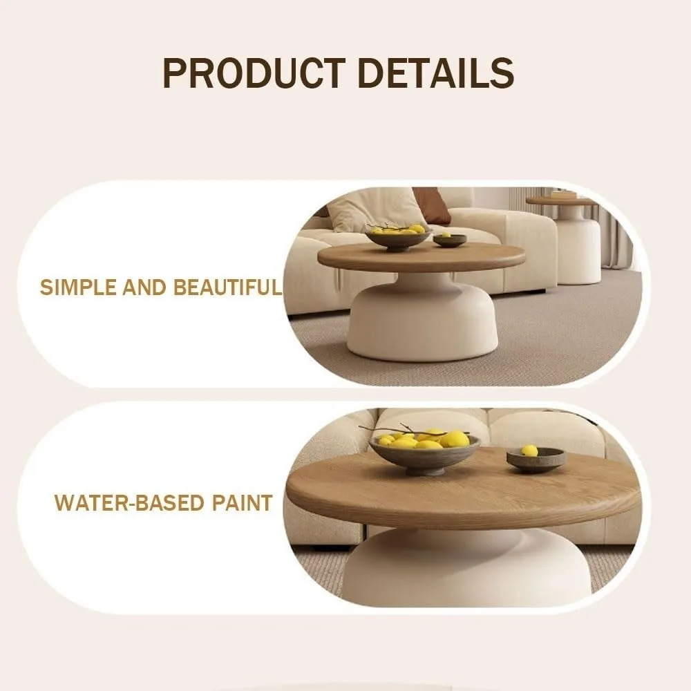 Cream Style Solid Wood Coffee Table, Living Room Home Small Apartment, Simple Tea Table, Round Coffee Table(B) 5