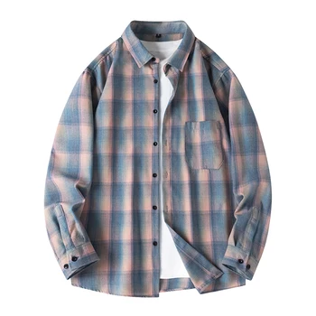 Men Shirt Plaid Flannel Long Sleeve Yellow Loose Mens Casual Shirt Oversized Spring Autumn Comfortable Male Soft Dress Shirt 3