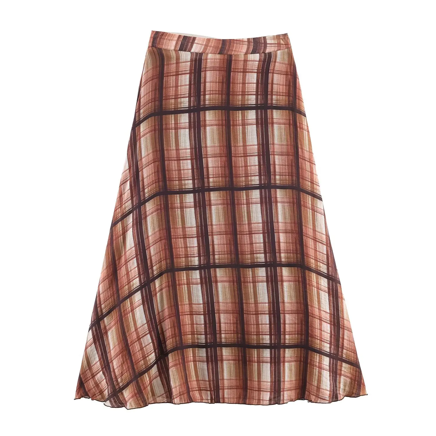 Women Fashion Chic Elegant Half Skirt Female Vintage Check Long Skirts New Printed Midi Skirt High Street Casual Holiday Skirts