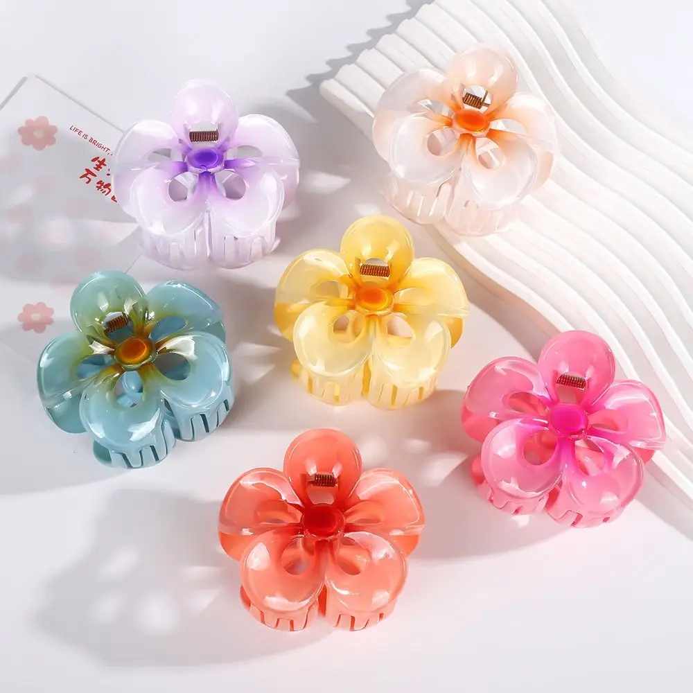 

Korean Creative Colorful Egg Flower Hollow Hair Claw For Women Girl Sweet Shark Clip Seaside Beach Trendy Crab Clip