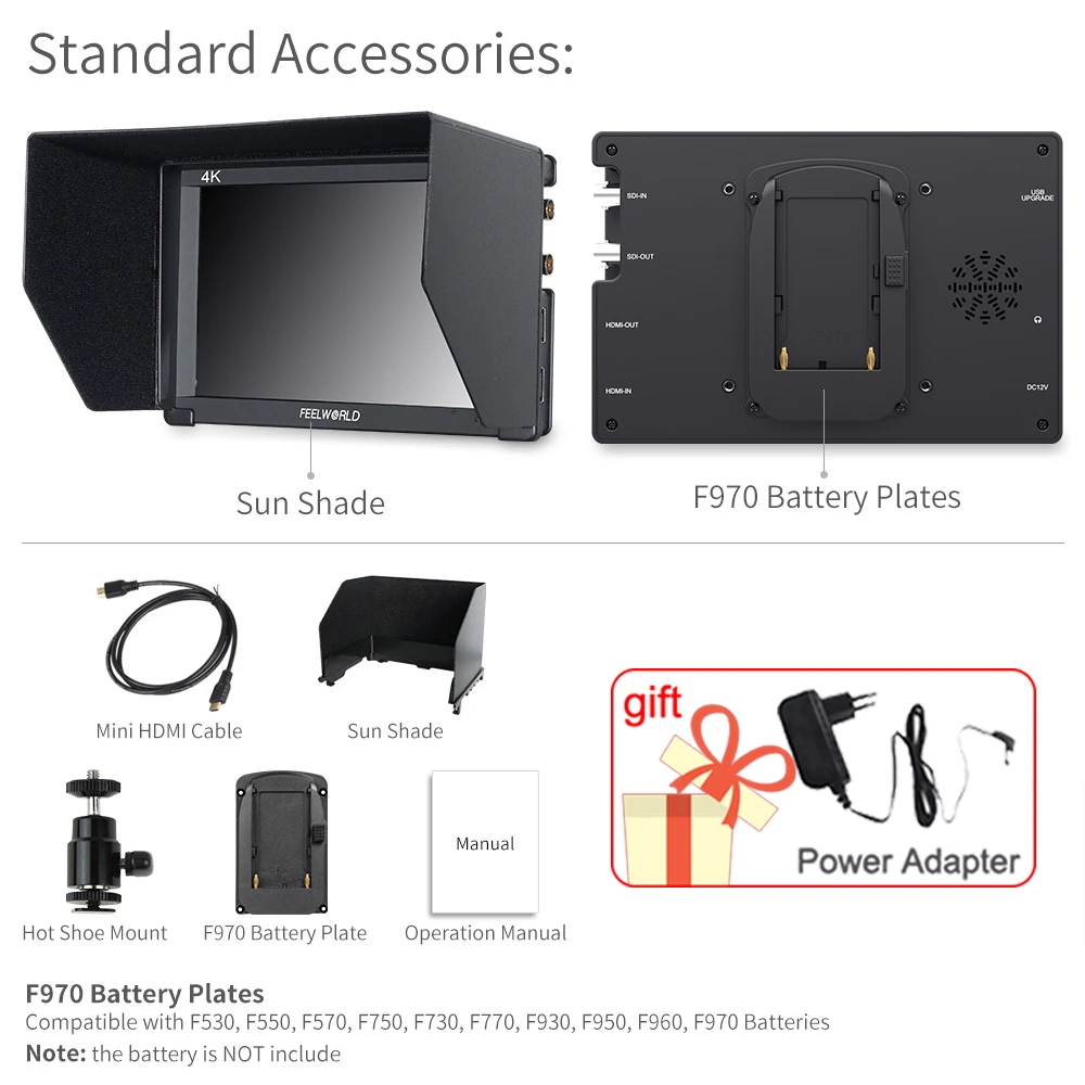 FEELWORLD FW703 7 Inch 3G SDI 4K HDMI Full HD 1920x1200 LCD IPS Field Monitor for DSLR Digital Cameras BMCC Stabilizer