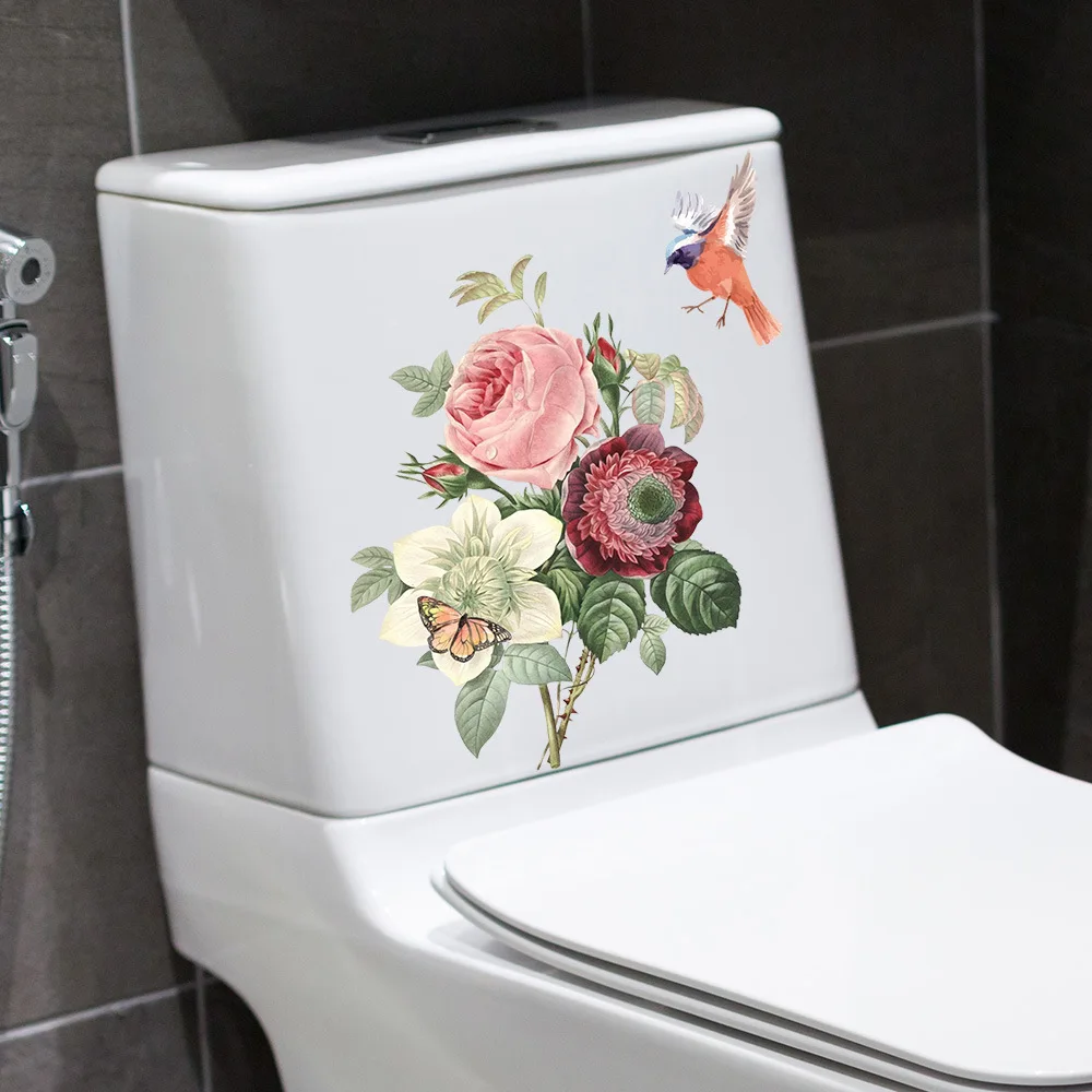 C13# Bathroom Toilet Stickers Modern Minimalist Flowers Pattern Wall Sticker Paintings Wallpaper For Bathroom Decoration
