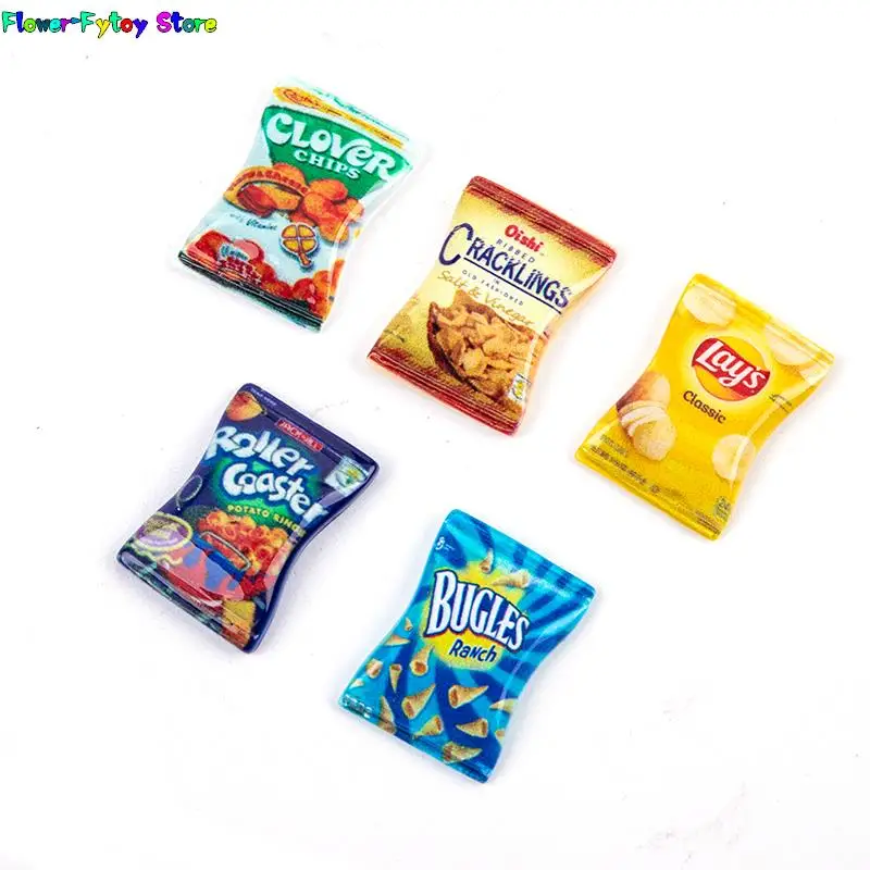 

5pcs/set Resin Mini Potato Chips Food Miniature Dollhouse Snack for s Blyth Doll House Pretend Play Kitchen Accessories