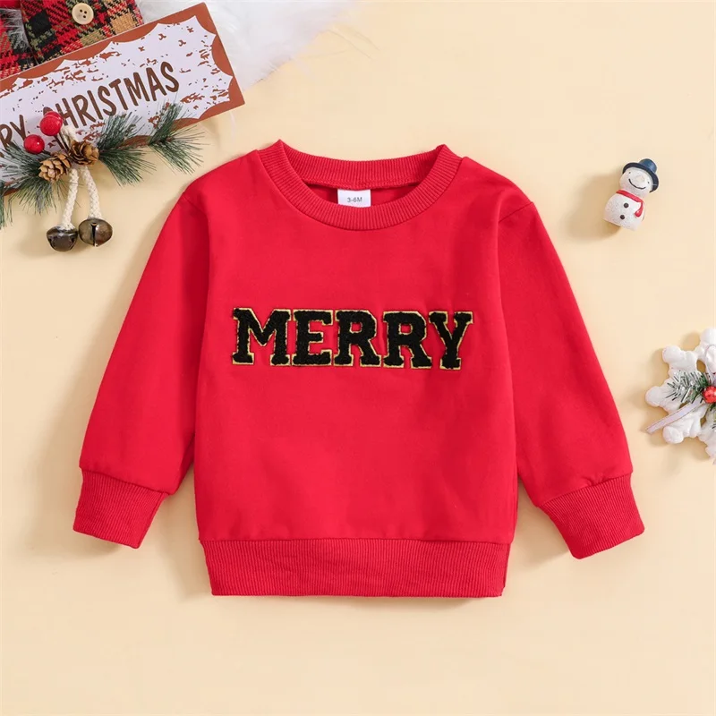 

2023-08-11 Lioraitiin 3M-3Y Autumn Kids Baby Christmas Sweatshirt Letter Print Long Sleeve Pullovers Tops Toddler Fall Clothes