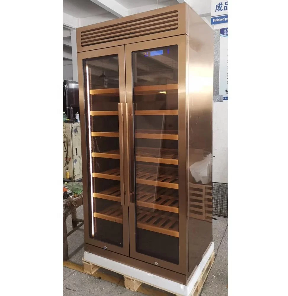 Commercial Double Tempered Glass Door Compressor Wine Cooler Refrigerator Stainless Steel for Bar
