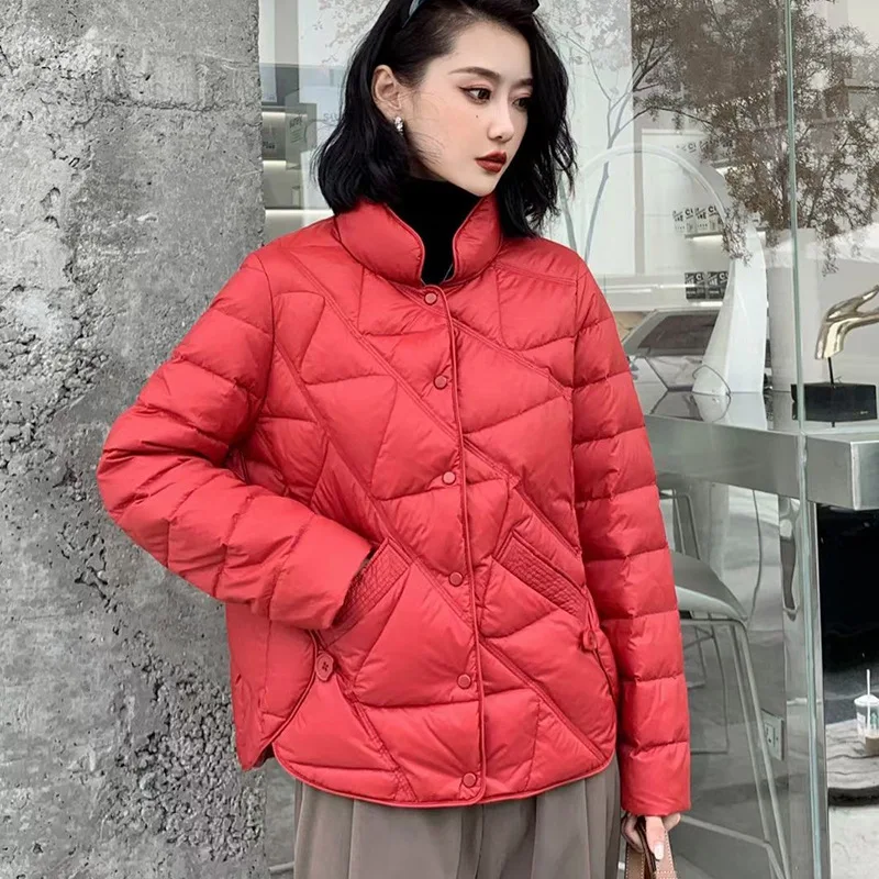 

2023 New Winter Stand Collar Embossed White Duck down Coat Trend Fashion Thermal Top Lightweight down Jacket