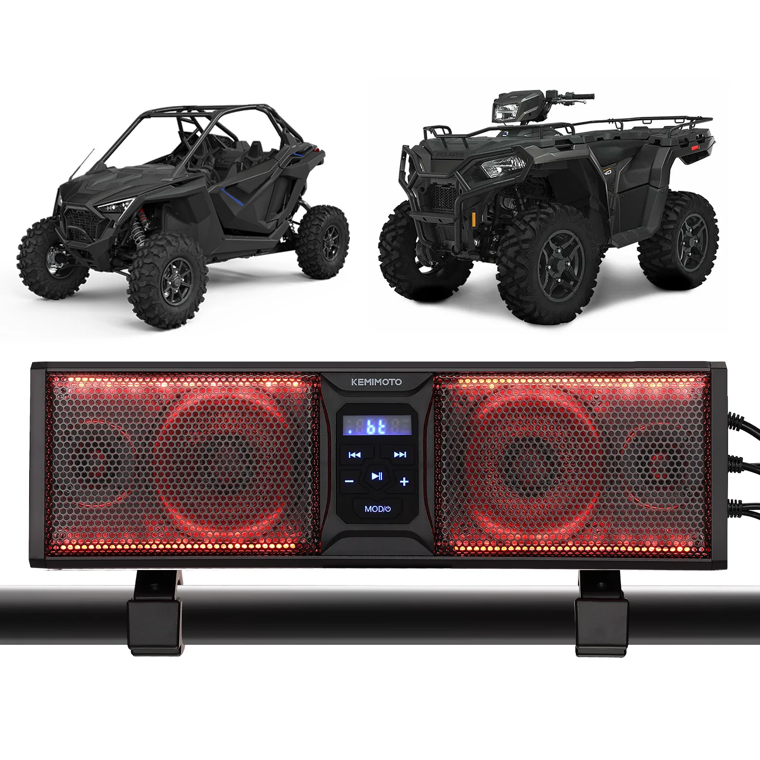 16inch UTV Sound Bar System SXS Speakers Waterproof Bluetooth Multicolor LED Lighting for Can-Am X3 Compatible with Polaris RZR
