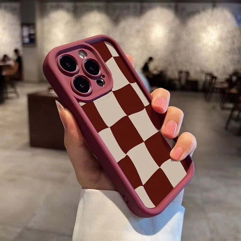 Elegant Wine Red Deform Grid Phone Case - Soft Silicone TPU Back Cover