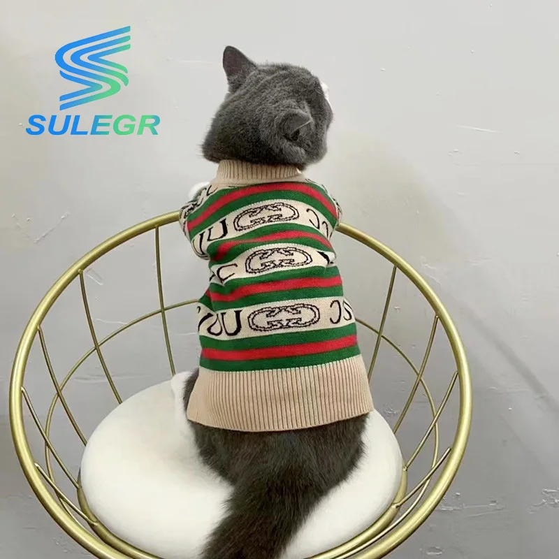 SULEGR 애완 동물 의류, 고양이, 개, 크리스마스 패션 브랜드 스웨터, 가을 및 겨울 신상 테디 가디건