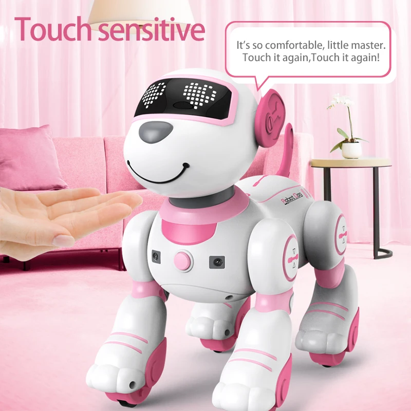 Funny RC Robot Electronic Dog Stunt Dog Voice Command Programmable Touch-sense Music Song Robot Dog Pink Toys for Girls Gift