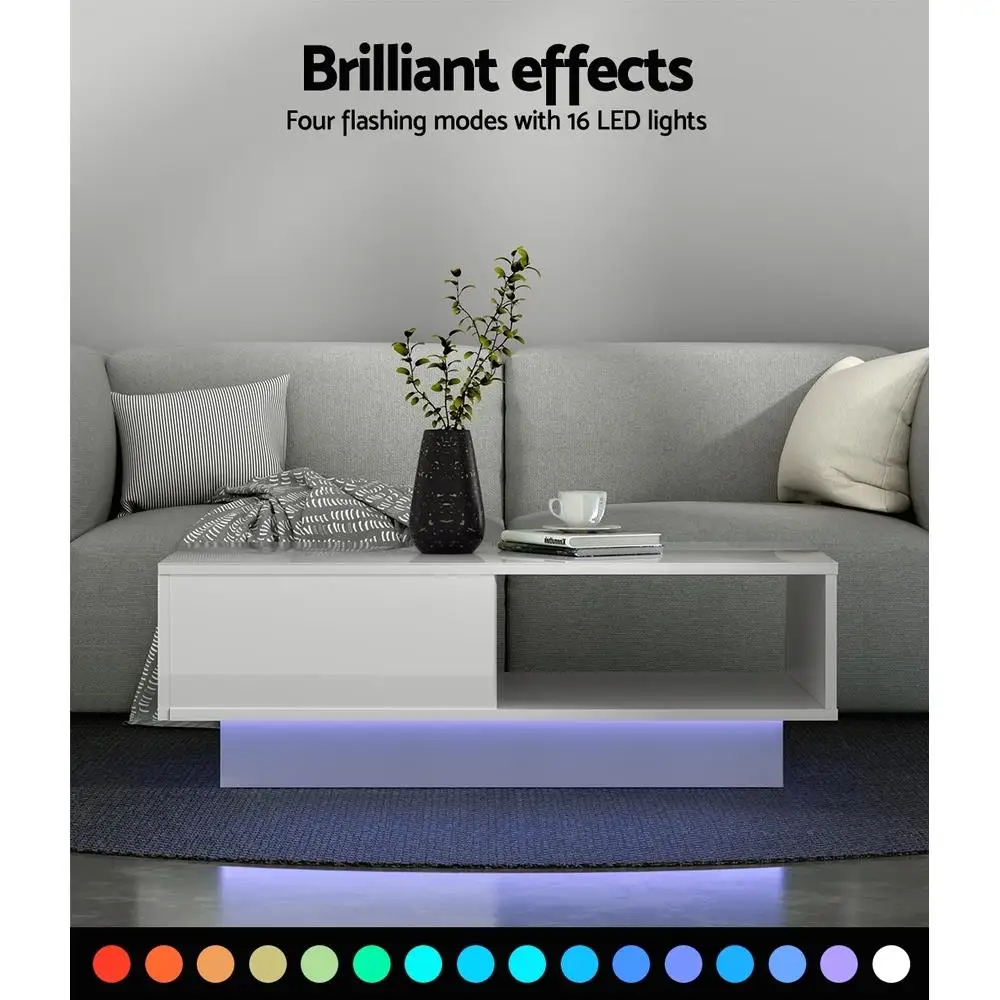 Stylish Artiss Coffee Table with Led Lights White