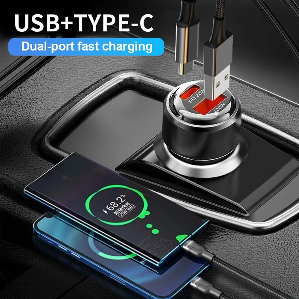 Mini USB Car Charger 130W Super Fast Charging Car Phone Charger Adapter For iPhone Samsung Xiaomi Huawei Type C