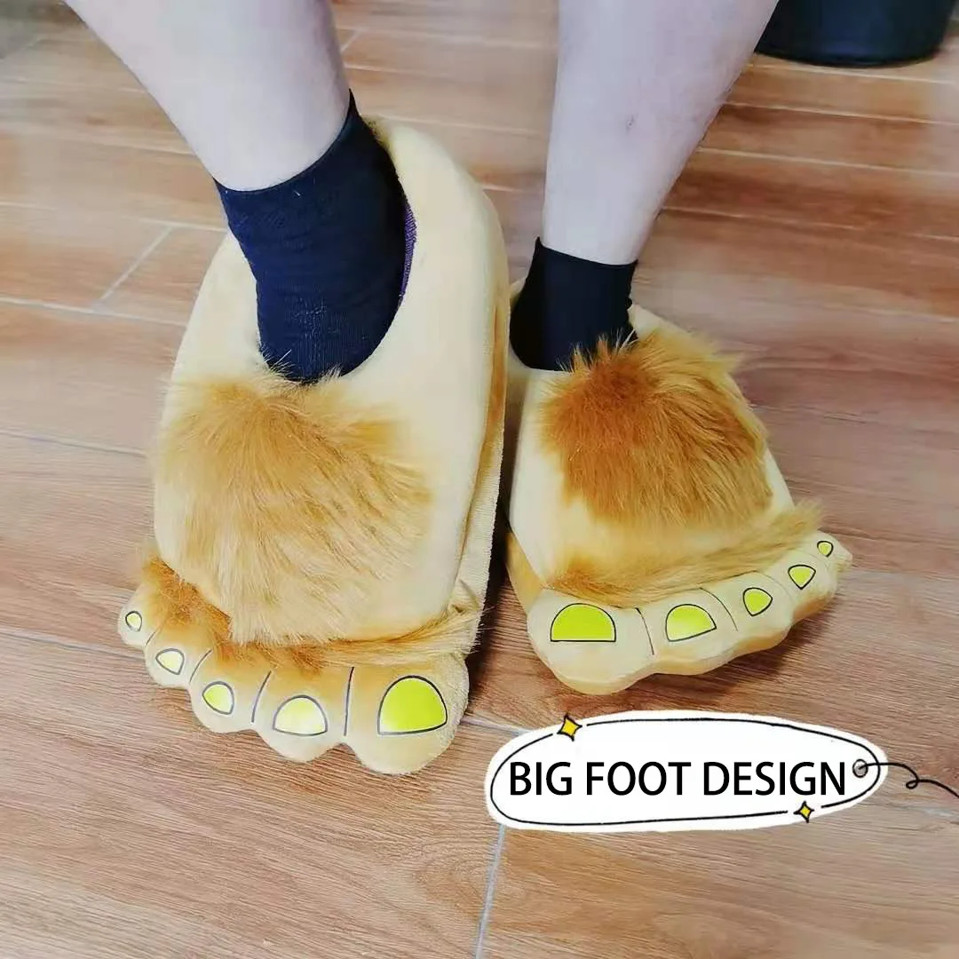 Fashionable Men's Wild Paw Slippers Home Fluffy Cotton Shoes Plus Size Mens Creative Animal Foot Shape Shoes Big feet Fur Slides