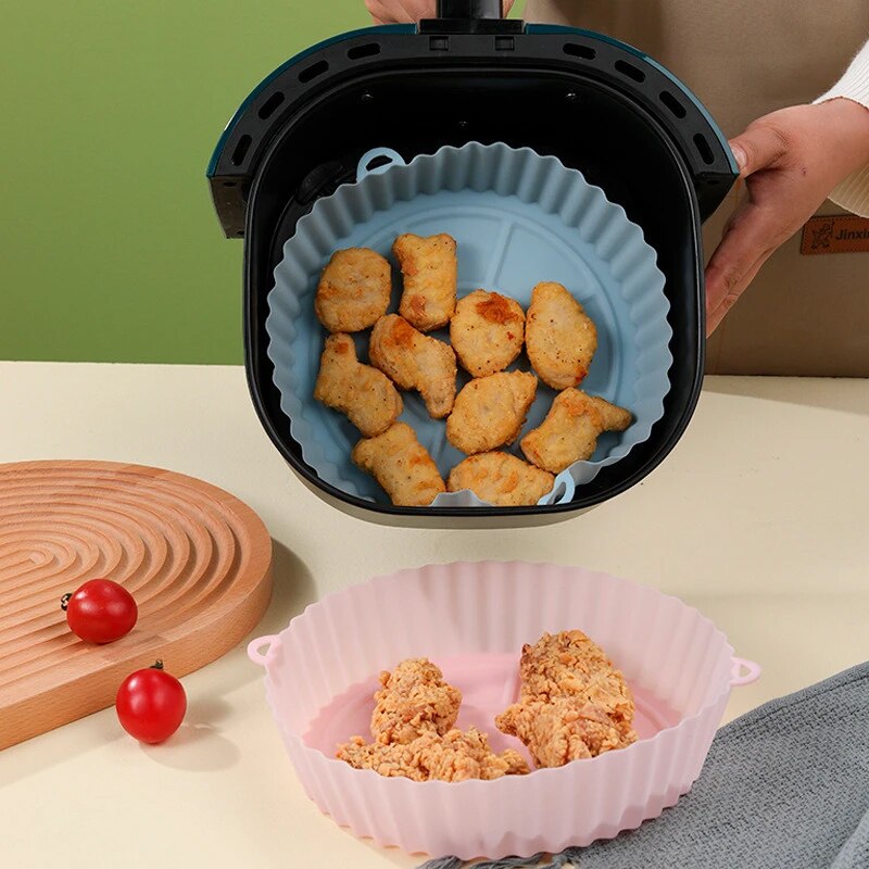  Silicone Air Fryers Oven Baking Tray Pizza Fried Chicken Airfryer Silicone Basket Reusable Airfryer Pan Liner Accessories 