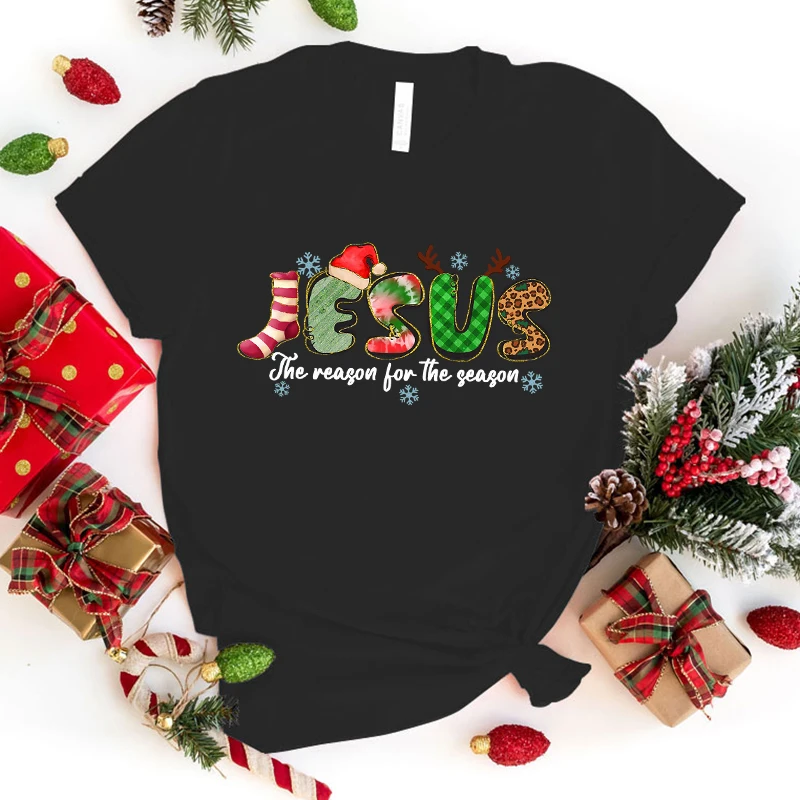 

Funny Christmas Jesus The Reason For The Season Print T-Shirt Women Loose Short Sleeve Round Neck Top Female Casual Shirt Tees