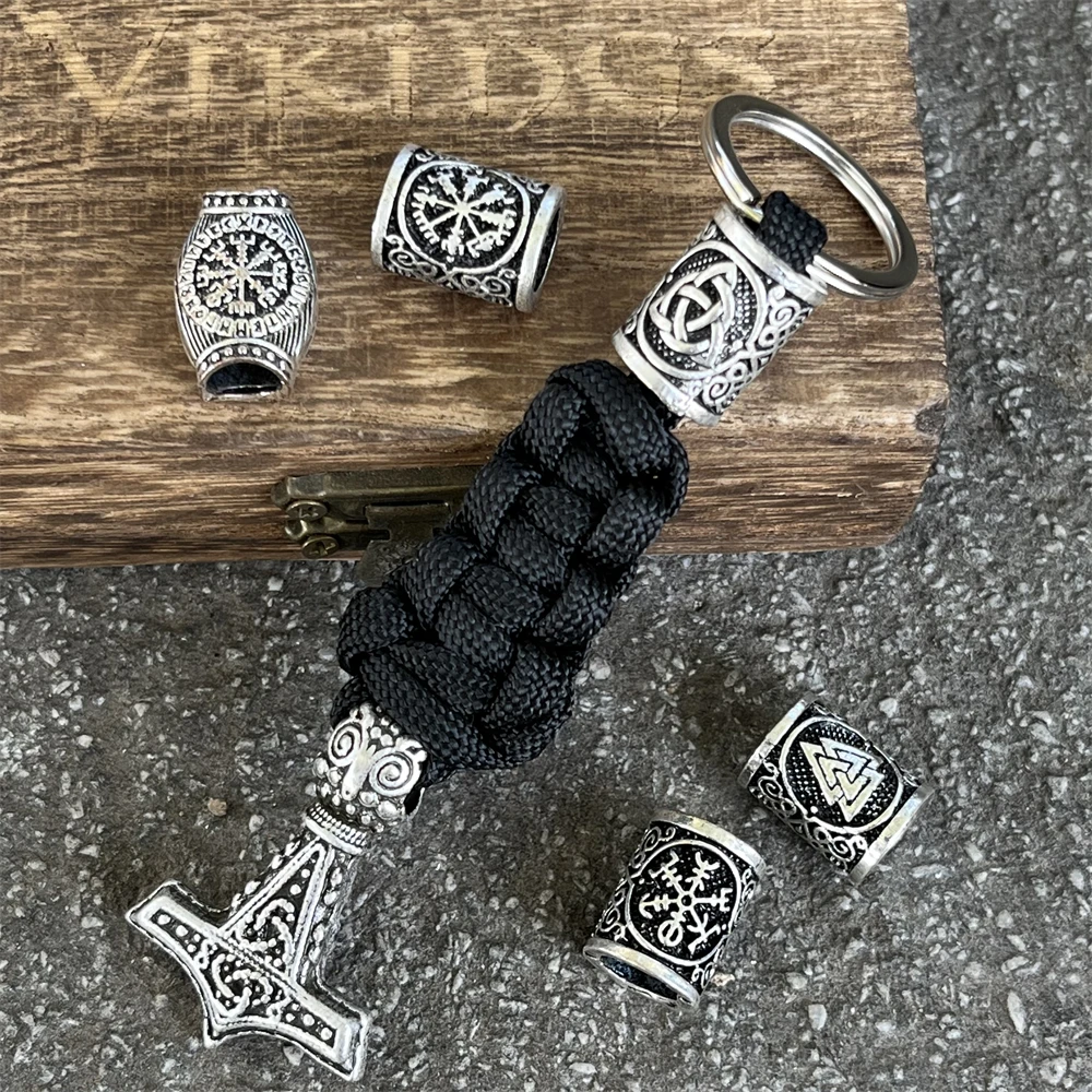 Norse Thor Hammer Mjolnir Odin Raven Viking Portachiavi Paracord Fai Da Te Rune Perline Portachiavi Accessori