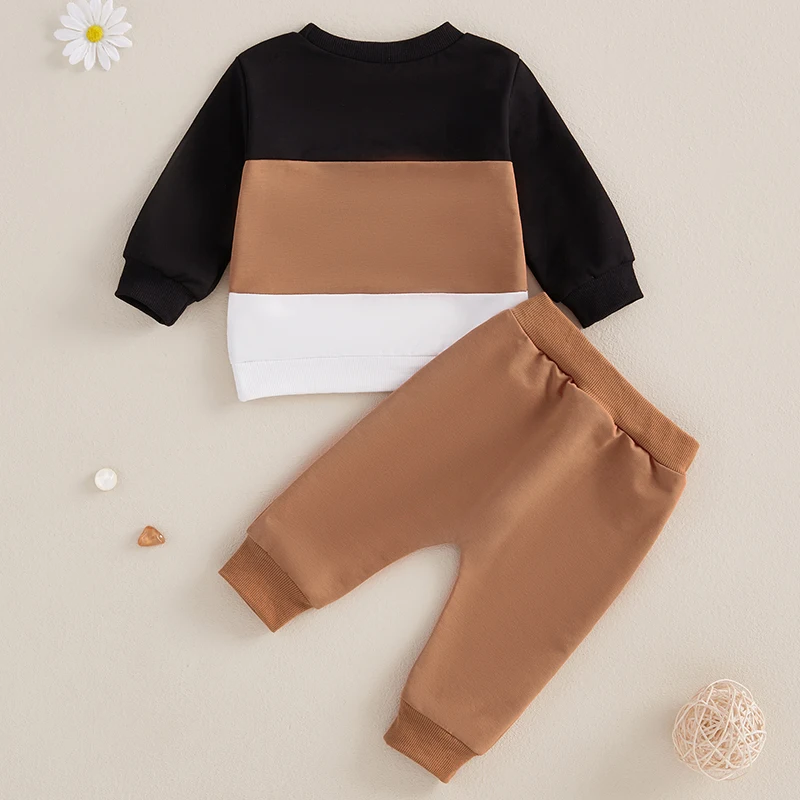 Baby Boys Pants Set Contrast Color Long Sleeve Crew Neck Letters Print Sweatshirt with Sweatpants Infant Clothes