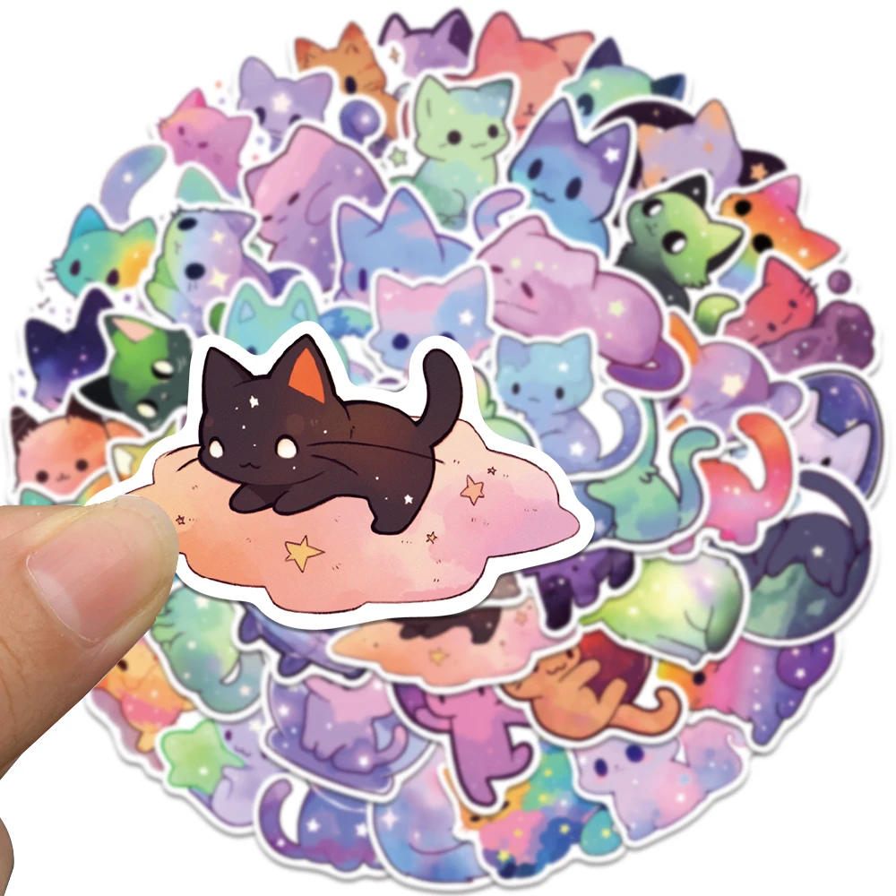 Cartoon Stickers 50pcs Kawaii Cartoon Starry Sky Cats Stickers Decals for Laptop Water Bottle Luggage Notebook Phone Vinyl Waterproof Graffiti
