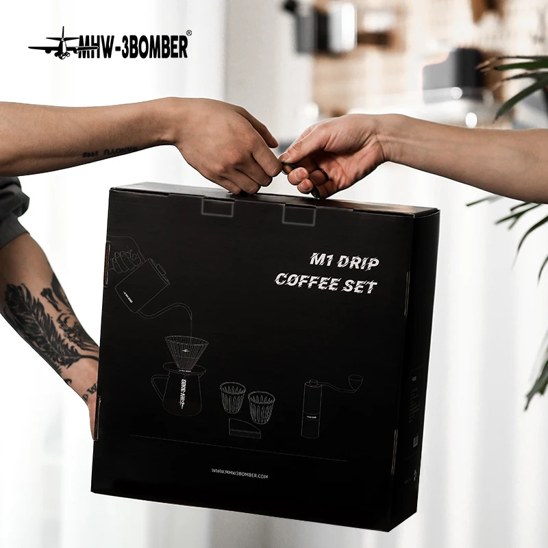 Coffee Set MHW-3BOMBER Deluxe Hand Brewed Coffee Set of 1 Pieces Kitchen Espresso Scale Coffee Grinder and Filter Cups Pour Over Kettle