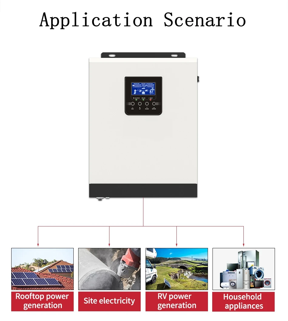 Solar Inverter Sine Wave Inverter Power Inverter 3KVA/2400W Hybrid Off Grid PWM 50A Solar Charge Controller 24V 230VAC Battery Charge Pure Sine Wave