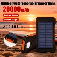 20000mAh Portable Solar Power Bank External Battery Fast Charging Waterproof Powerbank with SOS Flashlight Poverbank for Xiaomi