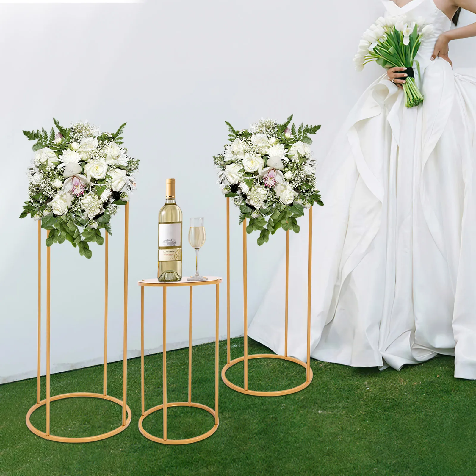 

3PCS Round Flower Holders, Cylindrical Wedding Flower Rack Wedding Party Decor Geometric Column Vase