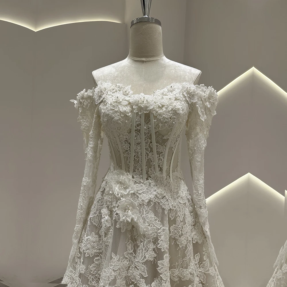 SL-9576 Customized SuLi Lace Wedding Dress For Women Brides Robe De Mariee Off Shoulder Long Sleeve Custom Made Wedding Gowns