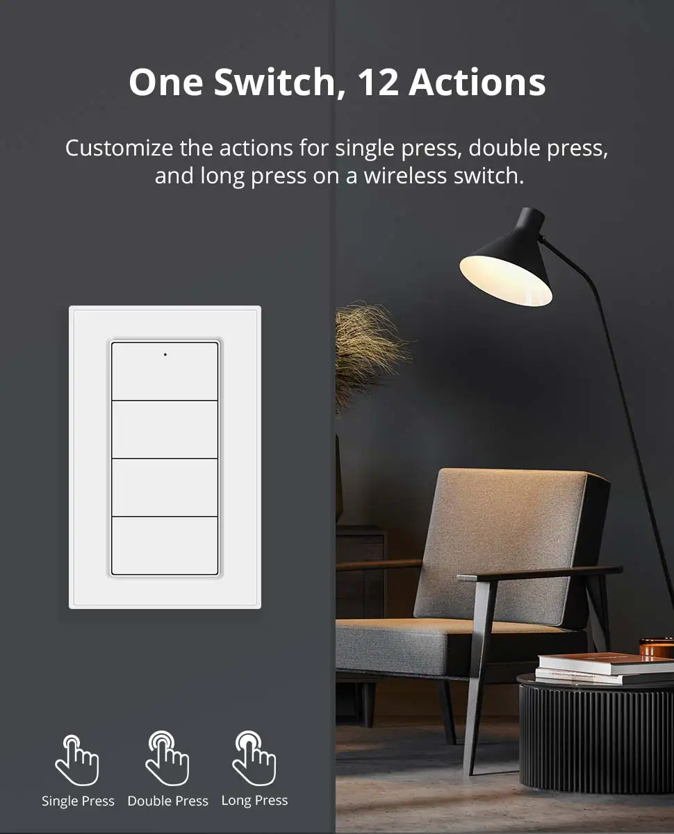 Zigbee 4 Gang Wireless Scene Switch Power by Battery Custom Linkage Tuya Smart D