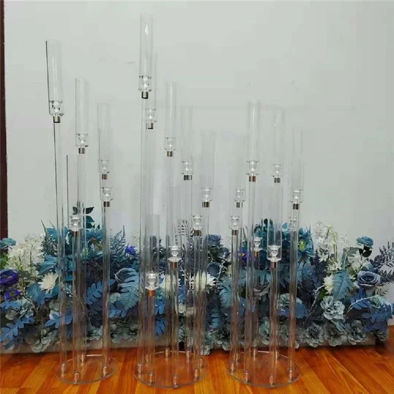 

All Clear Acrylic Candlestick, Wedding Table Centerpieces, Decoration Flower Stand, Big Candelabrum, 8 Heads, 10Pcs