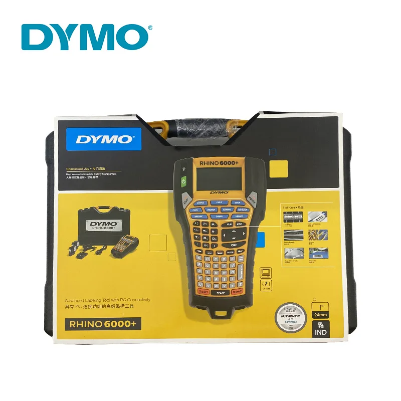 DYMO Rhino 6000 + 라벨 프린터, 라벨 테이프용 산업용 라벨 메이커, 6-24mm 컴퓨터실 케이블 라벨 식별 프린터