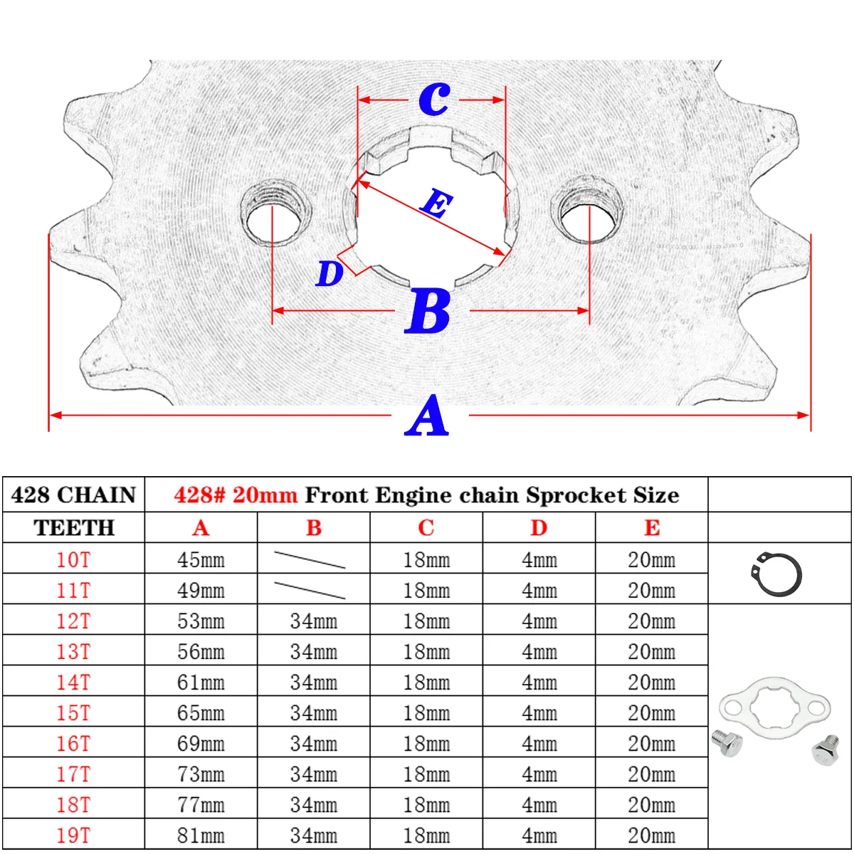 428# 20mm 10T-19T Front Engine Sprocket For BSE SSR SDG KAYO Dirt Pit Bike ATV Quad Go Kart Moped Buggy Scooter Motorcycle