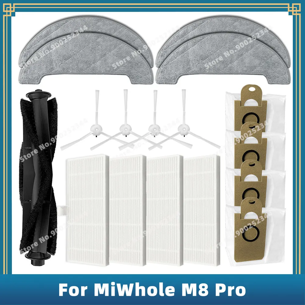 Mop Cloth Dust Bolsa Peças de Reposição Acessórios Escova Lateral Principal Filtro Hepa Compatível para Xiaomi Miwhole m8 Pro