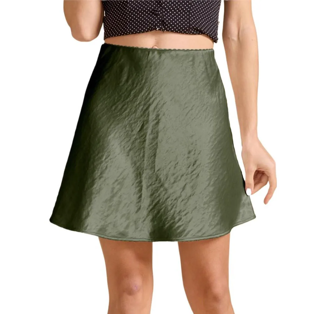 Women High Waist Solid Color A Line Skirt Summer Dress