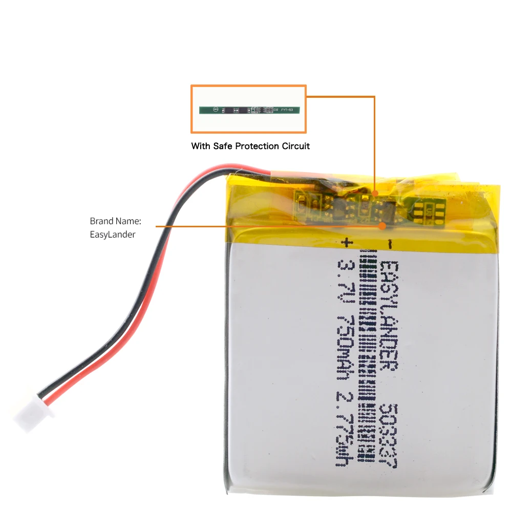 Baby Monitor 3.7V 750mAh 503337 Polymer Lithium  Battery For Smart Watch Speaker Angeleye Ae210 Video  NannyCam H32  EU053337P