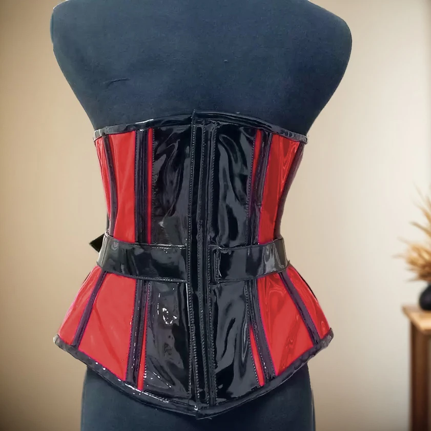 Women Corset Vest With Locks Bustier Gothic Underbust Lace Up Back Steel Boned Tops Waist Slimmer Stage Costume Patent Leather 6