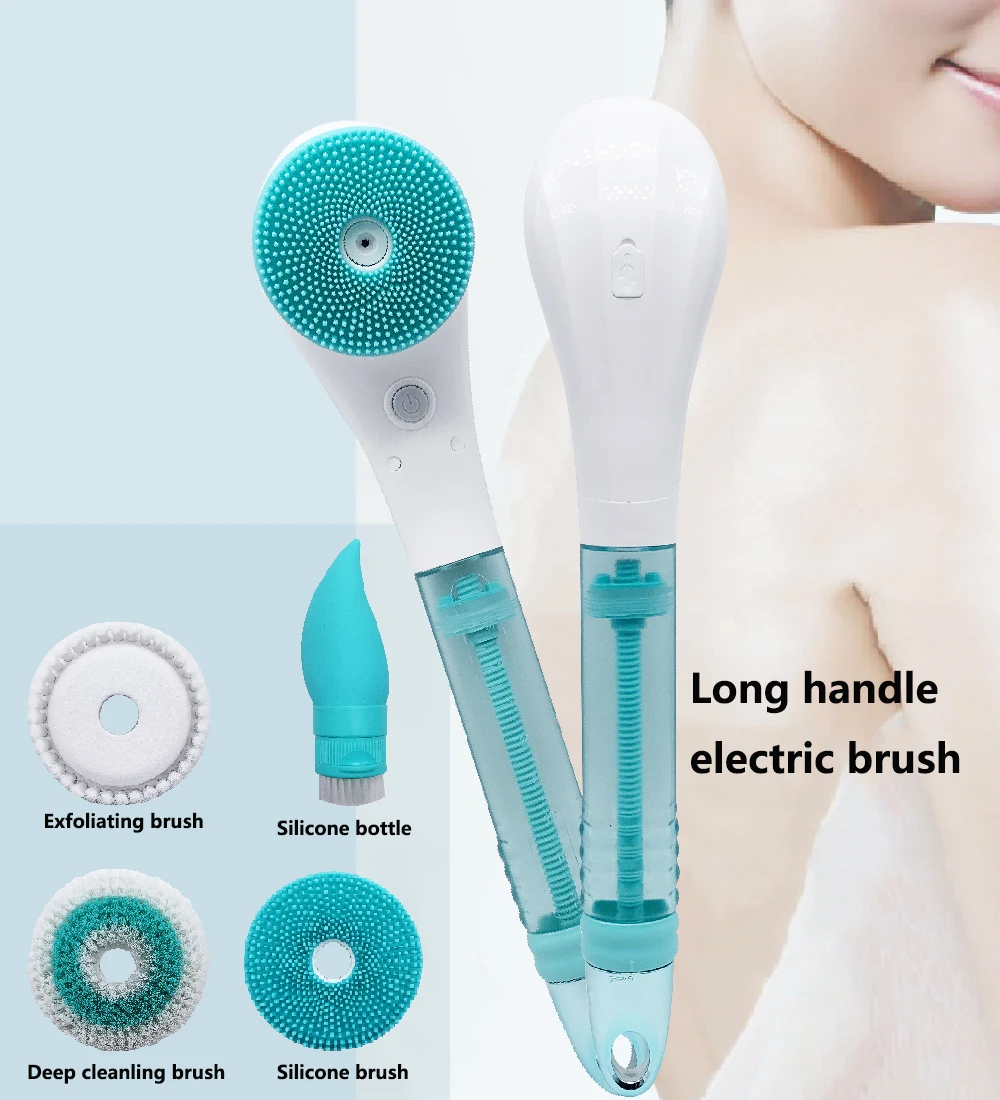 Electric 3 in 1 Shower Brush Rechargeable Multifunction Silicone Long-Handled Massager/cleaning