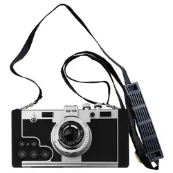 Vintage 3D Leather Camera Phone Case with Lanyard for Galaxy Note20 Ultra (Black)