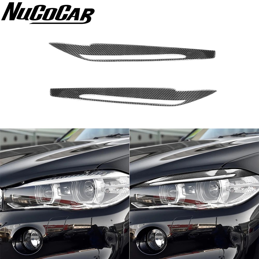 

Передняя фара из углеродного волокна для BMW X5 X6 F15 F16 2014-2018, ресницы для глаз и бровей, аксессуары для внешнего использования автомобиля, декоративная наклейка