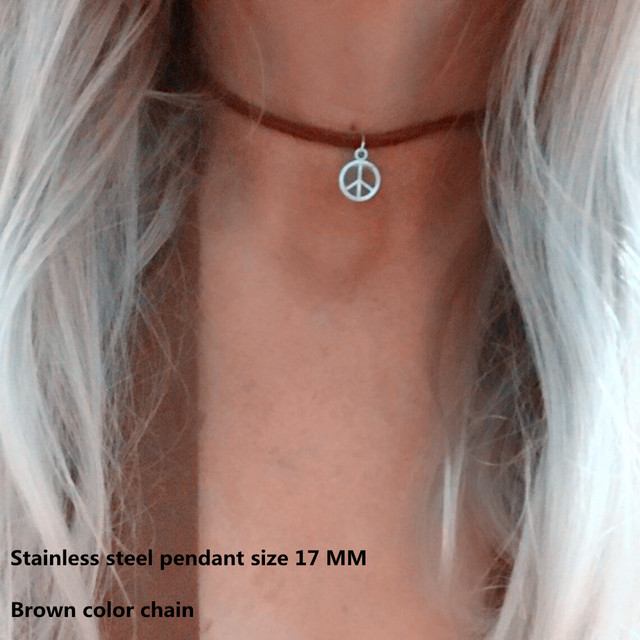 sign choker Hippie necklace Hippie Choker Peace Sign necklace Boho Brown Suede Choker
