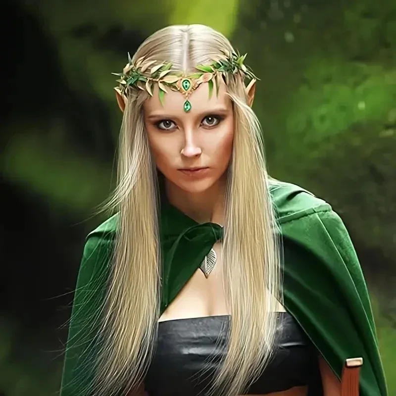 Retro Elf Costume Accessories Woven Forest Garland Judge Eyebrow Pendant Elf Ears Role-playing Party