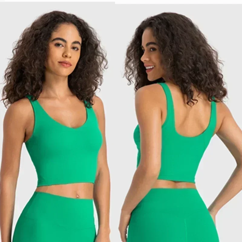 Lemon Women's Sports Vest Built-in Chest Pad Deep U Back push-up Yoga Top Underwear Fitness Running High Elastic Breathable Bra