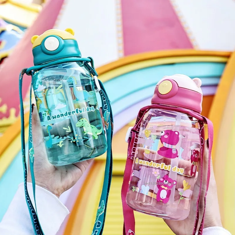 1 قطعة كوب ماء للأطفال زجاجة مياه للأطفال مع قش ومقبض كوب زجاجة شرب محمولة للأطفال