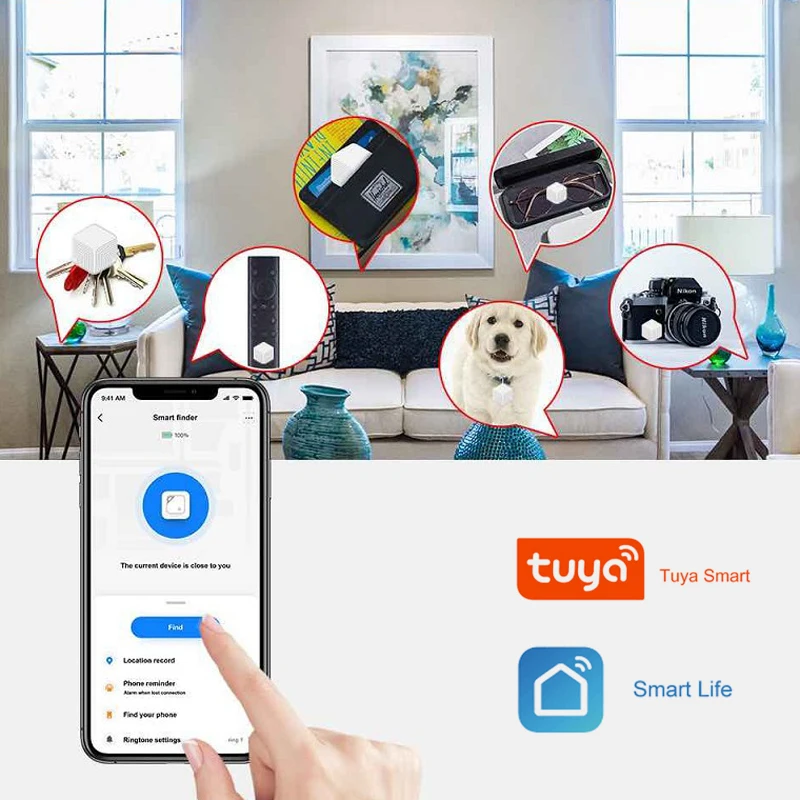 Tuya Smart Tag Bluetooth Mini GPS Tracker Smart Home Anti Lost Alarm APP Search Location for